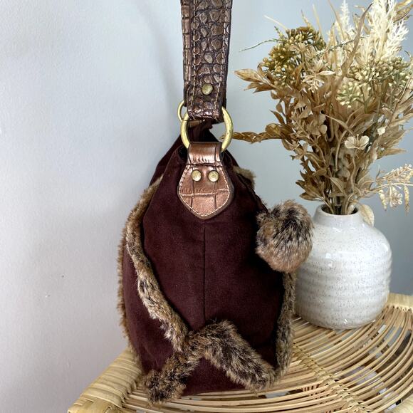 Y2K Brown Bratz Inspired Faux Fur Trimmed Shoulder Bag - Picture 9 of 10